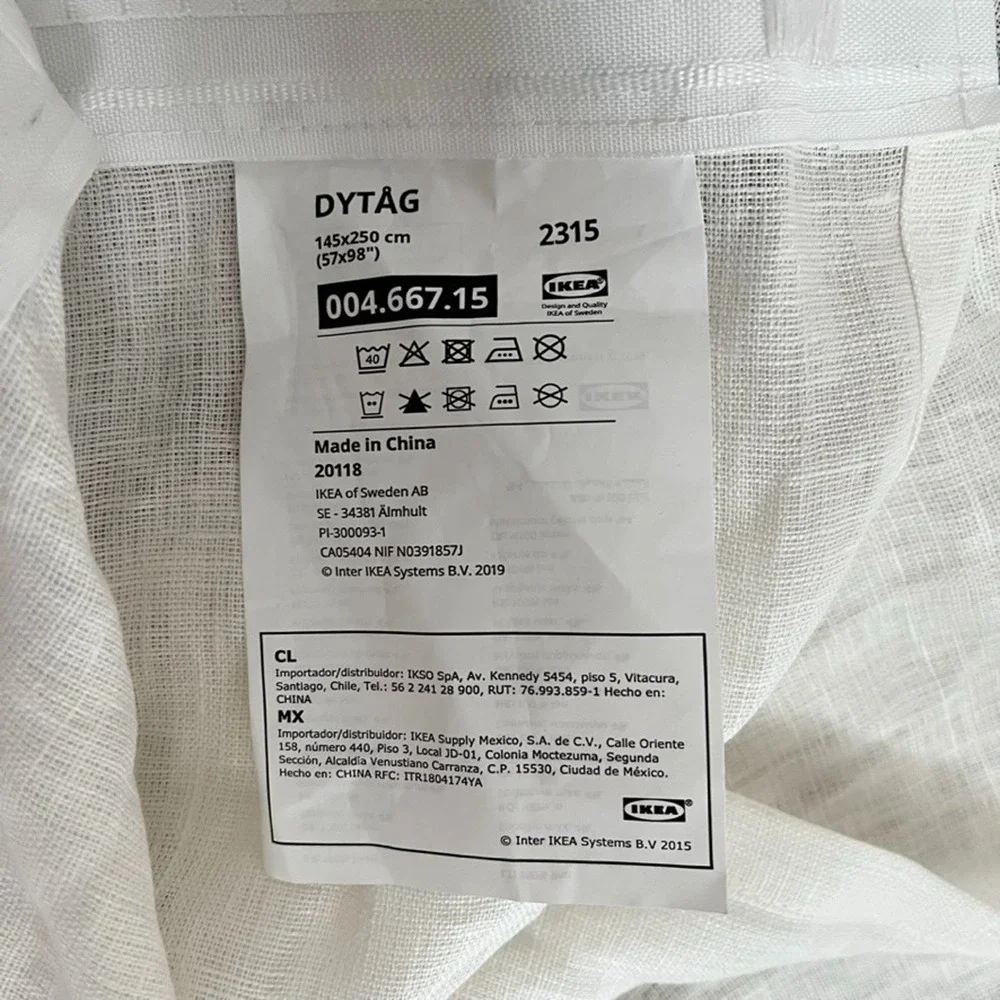Ikea Dytåg Ivory Sheer 100% Linen Curtain Panel 57